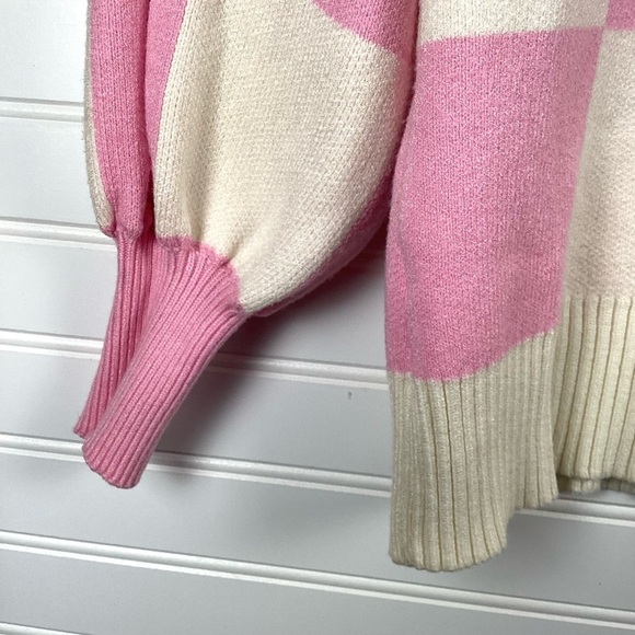 Zesica Pink & Cream Checker Pattern Long Sleeve crew Neck Sweater Size Medium - Picture 4 of 9